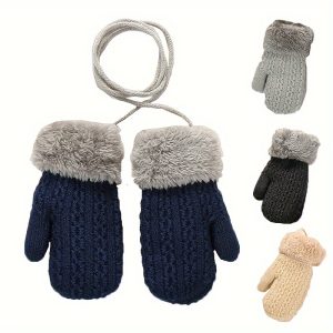 Cozy Double-Layer Knit Kids' Gloves With Fleece Lining - Thick Warm Winter Mittens For Boys & Girls Ages 1-4, Anti-Slip Design