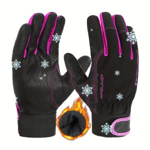 HANDLANDY Women's PU Leather Full Finger Winter Gloves - Water Repellent, PFAS Free, Thermal Knitting Craftsmanship, Adjustable Wrist Closure for Optimal Warmth, Non-Slip Grip for Ski & Outdoor Activities