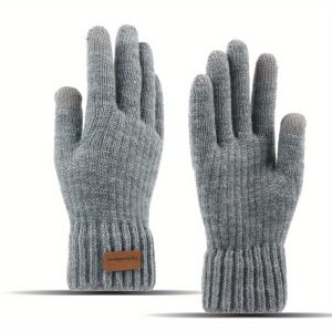 Men's Touchscreen-Compatible Winter Gloves - Warm, Fleece-Lined Knit with Split Fingers Design