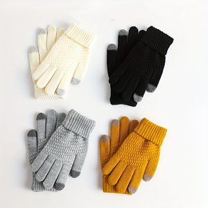 Solid Color Thickened Knit Gloves Short Stretch Sensitive Touchscreen Gloves Autumn Winter Coldproof Warm Unisex Gloves