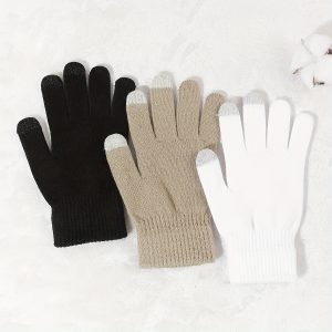 3-Pack Unisex Full-Finger Thermal Knit Gloves, Acrylic with Spandex Stretch, Casual Style for Cold Weather Riding and Outdoors - One Size