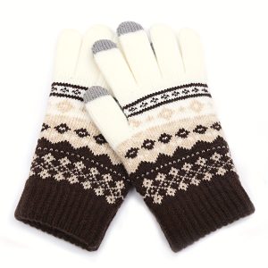 1pair Winter Creative Warm Finger Gloves, Jacquard Touch Screen Gloves Christmas Men And Women Outdoor Sports Ski Riding Cold Gloves