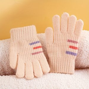 1pair Children's Gloves, Boys And Girls Warm Winter Baby Knitted Striped Finger Gloves For 3-6 Years Old Boys And Girls In Autumn Winter