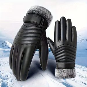 1pair Warm Fleece Gloves, Anti Slip Waterproof Touch Screen Thermal Gloves For Outdoor Snow Winter Skiing Cycling Riding