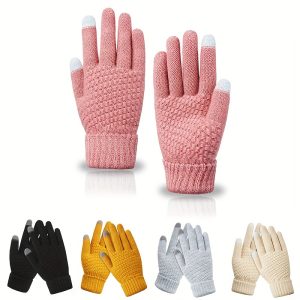 5pcs Women's Winter Gloves - Thick, Warm Knit with Touchscreen Compatibility for Outdoor Cycling & Cold Weather