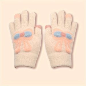 1pair Girls Split Finger Gloves Plush Finger Splitting Gloves, Warm Keeping Touch Screen Cycling Gloves, Winter Knitted Five Fingers Gloves