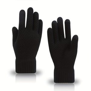 1pc Touch Screen Autumn Winter Coldproof Warm Plush Knitted Gloves For Men, Ideal choice for Gifts