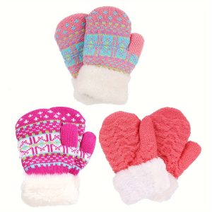 3 Pairs Gloves Winter Knit Mittens