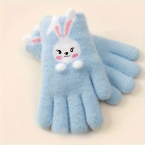 Cozy Knit Bunny Gloves for Girls - Warm, Split-Finger Design for Writing & Outdoor Play, Perfect for Ages 4-8, Autumn FWinter Collection