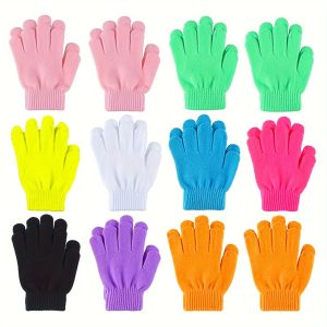 AirXing Kids Cotton Blend Knit Gloves 6-Pack, Full Finger Warm Stretch Gloves for Children, Hand Washable, Fall FWinter Outdoor Sports Gloves for Ages 3-14