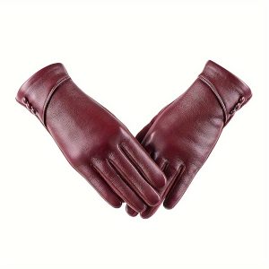 Elegant Genuine Leather Touchscreen Gloves with Soft Fleece Lining - Perfect for Stylish Warmth on Casual Weekends