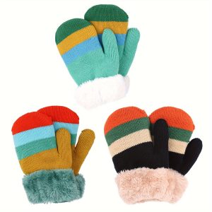 3 Pairs Gloves Winter Knit Mittens