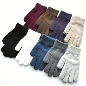 9 Pairs of Premium Non-Slip, Wear-Resistant, Elastic Knit Gloves - Coldproof, Split Finger Design for Autumn and Winter - Unisex, Solid Color, Comfortable Fit for Women and Men