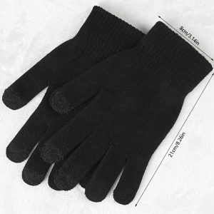 1 Pair Thickened Full Finger Knitted Warm Gloves for Men, Acrylic and Spandex Blend, Casual Style, For Autumn and Winter Outdoor Activities