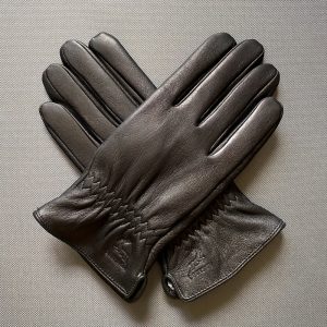 1 Pair Men's Premium Goatskin Deer Texture Deerskin Insulated Warm Black Genuine Leather Gloves - Soft, Warm, and Durable for Outside Driving, Winter, and Business - Simple Classic Design with Lined Palm and Fingers